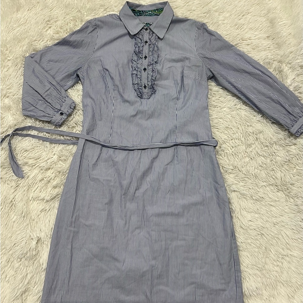 Lilly Pulitzer Gray Long Sleeve Ruffled Shirt Dress